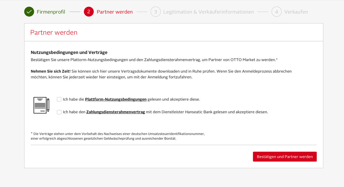 Screenshot vom Vertragsabschluss