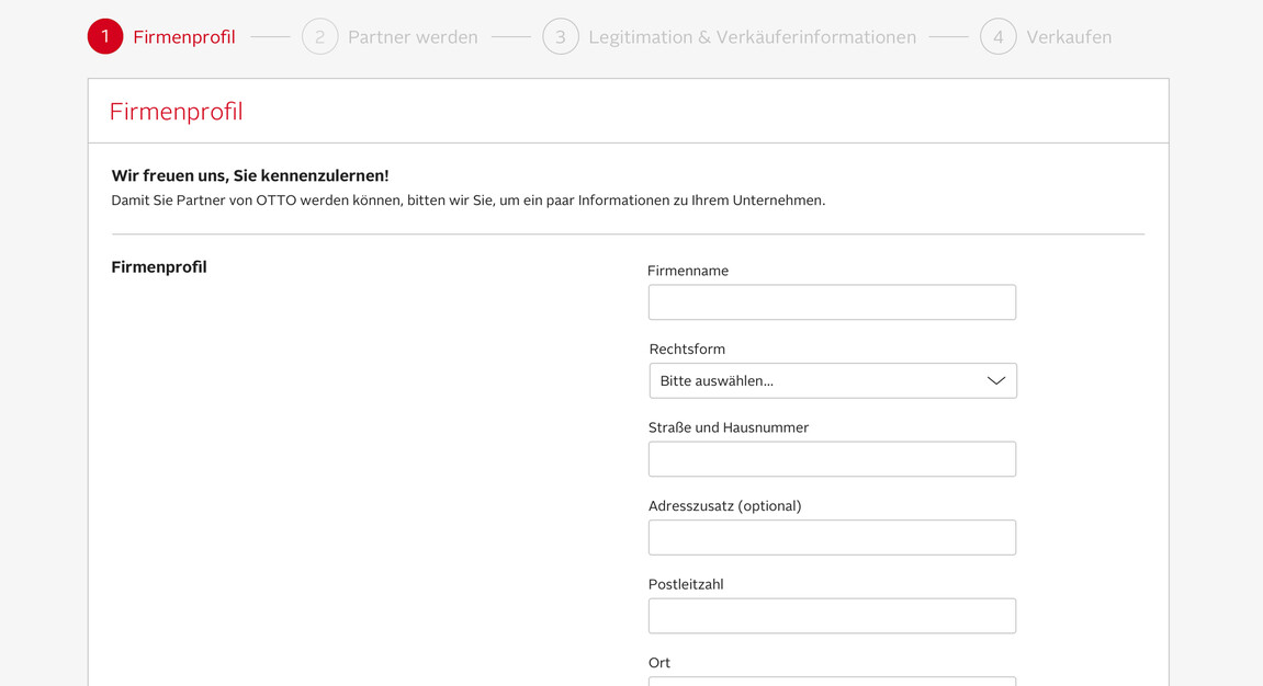 Screenshot vom Firmenprofil Formular